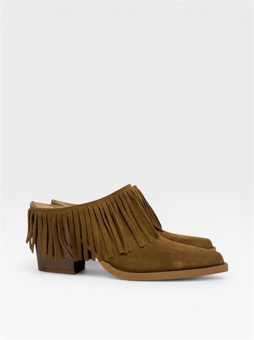 Sabot in suede cuoio con frange IL LACCIO | MARA24VELOURWHISKY377